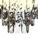 Lampa sufitowa Luxuria 9xE14 w kolorze złotym, z dekoracyjnymi kryształowymi elementami w odcieniach przezroczystym i brązowym. Ujęcie z dołu, pokazujące detale konstrukcji i fakturę kryształów.