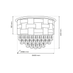 Lampa sufitowa Luxuria 9xE14 w kolorze złotym, o okrągłym kształcie. Wymiary: średnica 480 mm, wysokość 440 mm. Posiada dekoracyjne elementy w formie kryształków, umieszczone w dolnej części. Wykonana z metalu, z geometrycznym wzorem na obudowie.