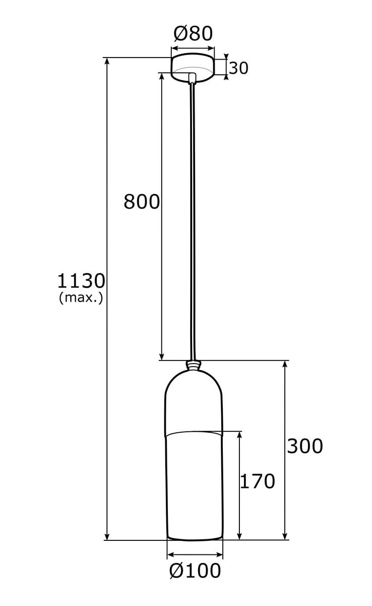 Lampa wisząca Burgos w kolorze mosiądzu, z oprawą na 1 żarówkę E27. Kształt cylindryczny, średnica 10 cm, długość zawieszenia 80 cm (maks. 113 cm). Prosta konstrukcja z okrągłym mocowaniem sufitowym o średnicy 8 cm.