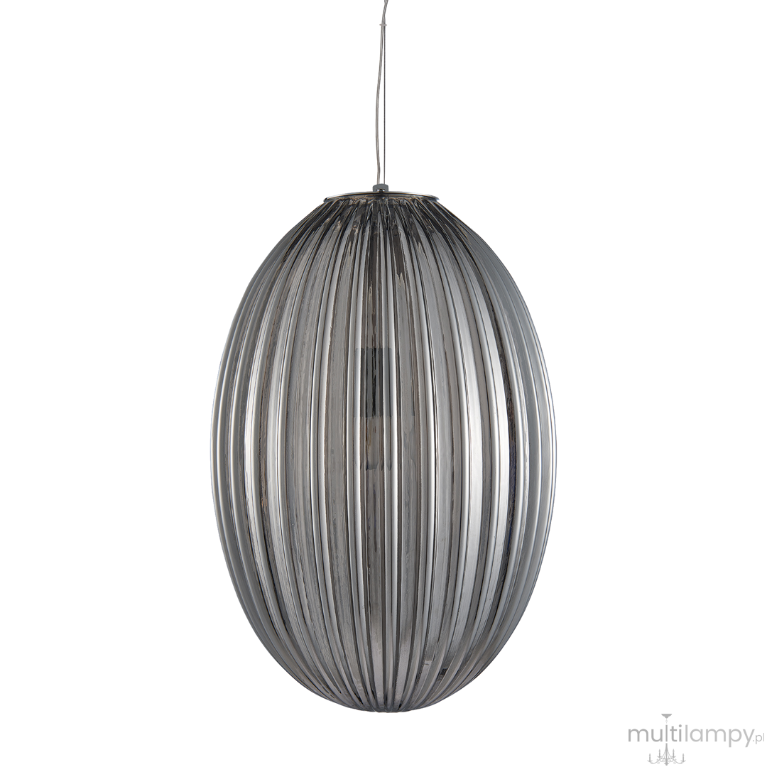Lampa wisząca Braga 1xE27 w kolorze chromu i dymionego szkła. Owalny kształt z pionowymi żłobieniami. Zawieszona na cienkim przewodzie, prezentująca nowoczesny design. Idealna do aranżacji wnętrz.