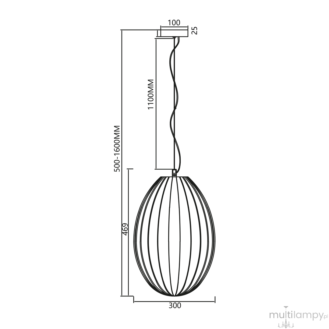 Lampa wisząca Braga 1xE27 w wykończeniu chromowym z dymionym kloszem. Owalny kształt, wysokość regulowana od 500 do 1600 mm, średnica 300 mm. Uchwyt z kablem w spiralnym kształcie.