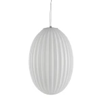 Lampa wisząca Braga 1xE27 w kolorze chromu i białym, o owalnym kształcie z żłobioną fakturą. Zawieszona na cienkim przewodzie, idealna do nowoczesnych wnętrz.
