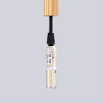 Lampa wisząca Arche 1xG9 w kolorze złotym. Widoczny detal gniazda G9 z diodami LED, umieszczony na czarnym przewodzie. Górna część lampy jest złota, a dolna część przezroczysta z widocznymi diodami. Tło szare.