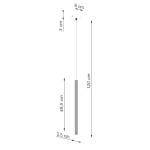 Lampa wisząca Arche 1xG9, złota, o długości 120 cm. Posiada prosty, cylindryczny kształt z ribbowanym wykończeniem. Montaż sufitowy, z białą podsufitką o średnicy 8 cm. Dodatkowe wymiary: wysokość części lampy 49,5 cm, średnica 2,5 cm.