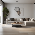 Lampa wisząca Kyoto D54 w kolorze czarnym, z metalowym kloszem w kształcie siatki, zawieszona na długim kablu. Oświetlenie LED 1x39W. W tle nowoczesny salon z jasną sofą i drewnianym stolikiem.