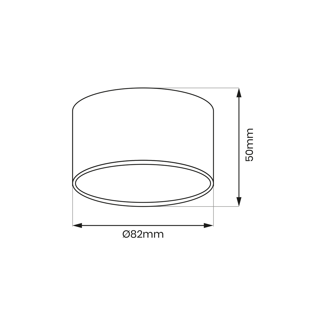 Lampa sufitowa Cyklop tuba 1xGX53 w kolorze czarnym, o średnicy 82 mm i wysokości 50 mm. Prosty, cylindryczny kształt, idealna do nowoczesnych wnętrz. Widok frontalny, podkreślający wymiary produktu.