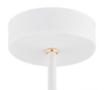 Lampa wisząca Charlotte 3xE27 w białym kolorze z okrągłym, matowym kloszem i złotym detalem u podstawy. Ujęcie z dołu, ukazujące konstrukcję i mocowanie.