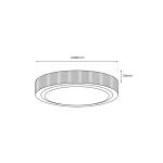 Plafon Miri w kolorze białym i czarnym, o średnicy 490 mm i wysokości 110 mm. Posiada wbudowane źródło LED o mocy 34W oraz pilot do zdalnego sterowania. Kształt okrągły, z teksturowanym obrzeżem.