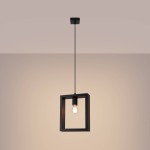 Lampa wisząca Aries w kolorze czarnym i wenge, z prostokątną ramą, zawieszona na cienkim przewodzie. Widoczna żarówka E27 w centralnym punkcie. Tło w jasnym odcieniu, podkreślające minimalistyczny design.