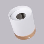 Lampa sufitowa Rif w kształcie tuby, z białym metalowym korpusem i drewnianą podstawą. Ujęcie z góry, pokazujące otwór na żarówkę GU10. Prosty, nowoczesny design, idealna do różnych wnętrz.