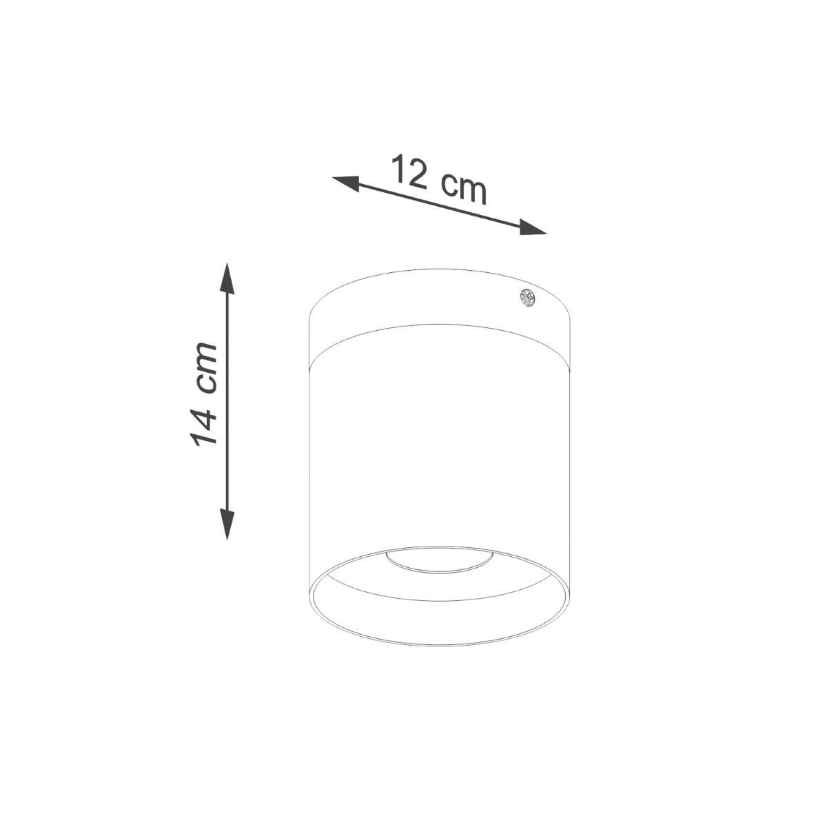 Lampa sufitowa Rif tuba w kolorze białym z drewnianym elementem, z wymiarami 12 cm średnicy i 14 cm wysokości. Zainstalowane gniazdo na żarówkę GU10, minimalistyczny design, idealna do nowoczesnych wnętrz.