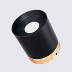 Lampa sufitowa Rif w kształcie tuby, z czarnym metalowym korpusem i drewnianą podstawą. Wyposażona w gniazdo GU10, widoczna z góry, z białym wnętrzem. Prosta, nowoczesna forma, idealna do różnych aranżacji wnętrz.