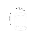 Lampa sufitowa Rif, tuba 1xGU10, w kolorze czarnym z drewnianymi akcentami. O wymiarach 14 cm wysokości i 12 cm średnicy, montowana na suficie, o prostym, cylindrycznym kształcie.