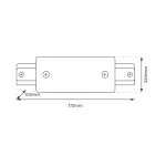 Złącze proste zasilające Track w kolorze białym, o wymiarach 172mm x 34.5mm x 17.5mm. Zawiera dwa widoczne otwory na śruby do mocowania. Ujęcie frontalne, pokazujące kształt i detale produktu.