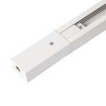 Track prowadnica szyna 100 cm w kolorze białym, wykonana z metalu, z widocznymi elementami mocującymi. Ujęcie z boku, ukazujące gładką powierzchnię i mechanizm przesuwny. Szyna przeznaczona do montażu w różnych aranżacjach wnętrz.