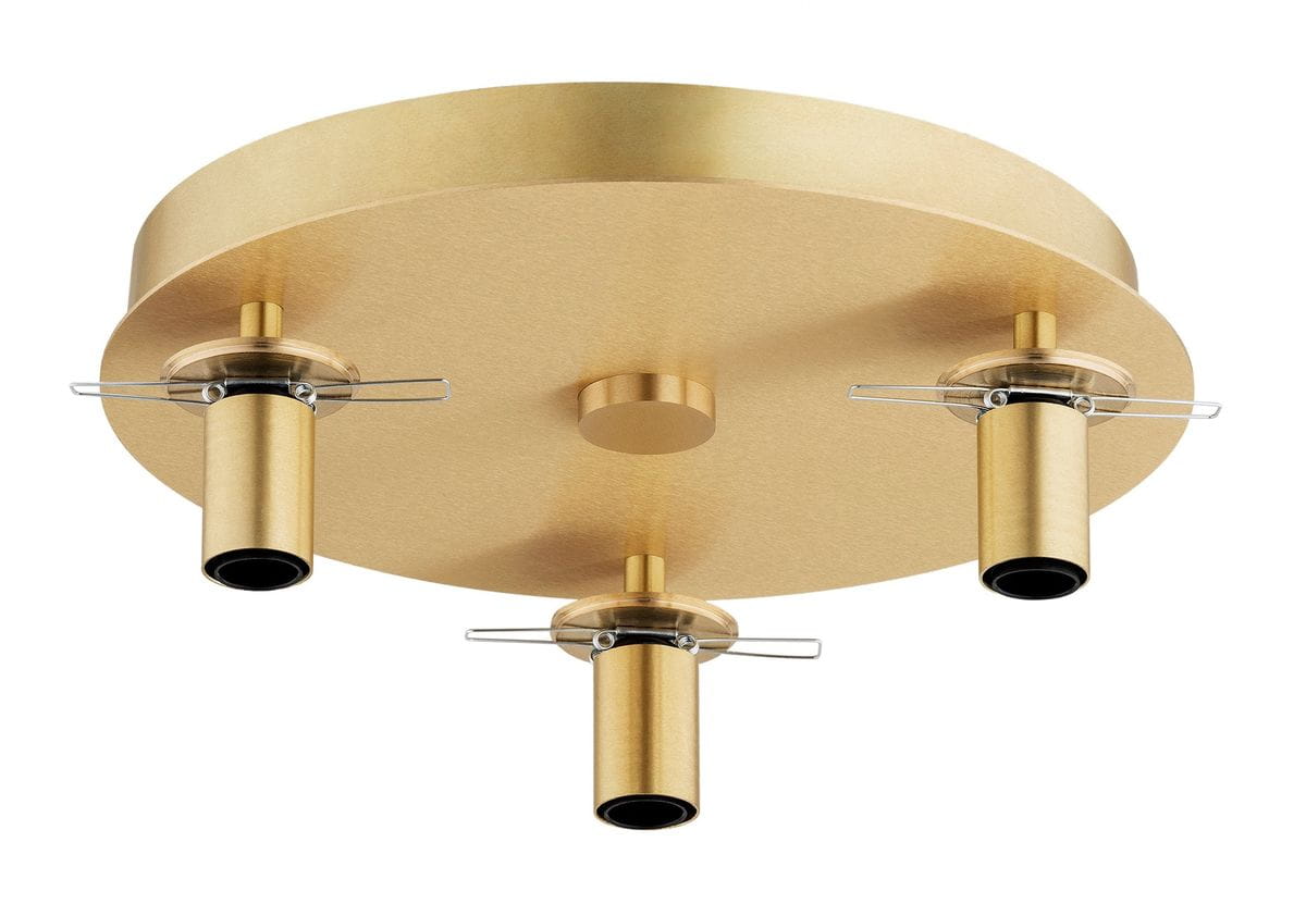 Lampa sufitowa Paloma, mosiężna z białym wykończeniem, z trzema uchwytami na żarówki E14. Produkt widoczny z góry, z okrągłą podstawą i metalowymi detalami. Brak widocznych napisów lub logo.