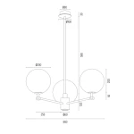Żyrandol Paloma z 3 miejscami na żarówki E14, wykonany z mosiądzu i szkła dymnego. Ujęcie frontalne, lampy wiszące, elegancki design, idealny do aranżacji wnętrz. Tło jednolite, co podkreśla jego styl.