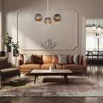 Paloma żyrandol 3xE14 w kolorze mosiądzu z dymnymi kloszami, zawieszony centralnie w pokoju dziennym, nad brązową sofą. Trzy kuliste klosze tworzą elegancką kompozycję, podkreślając nowoczesny styl aranżacji wnętrza.