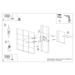 Instrukcja montażu kinkietu Durlin 2xG9 w kolorze białym. Wskazówki dotyczące instalacji z diagramem pokazującym elementy, takie jak przewody, wkręty oraz miejsce montażu na ścianie. Zawiera oznaczenia ON/OFF dla łatwego użytkowania.
