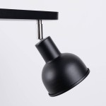 Czarna lampa sufitowa Elba z dwoma źródłami E27, z regulowanym kloszem w kształcie stożka. Klosz wykonany z matowego metalu, zamocowany na prostokątnej podstawie. Ujęcie z boku, ukazujące detal mocowania. Tło jasne, jednolite.