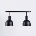 Lampa sufitowa Elba w kolorze czarnym z dwoma reflektorami E27. Ułożona poziomo, z metalowym wspornikiem. Reflektory mają kulisty kształt i matową fakturę, co nadaje nowoczesny wygląd. Tło jest jasne, co podkreśla produkt.