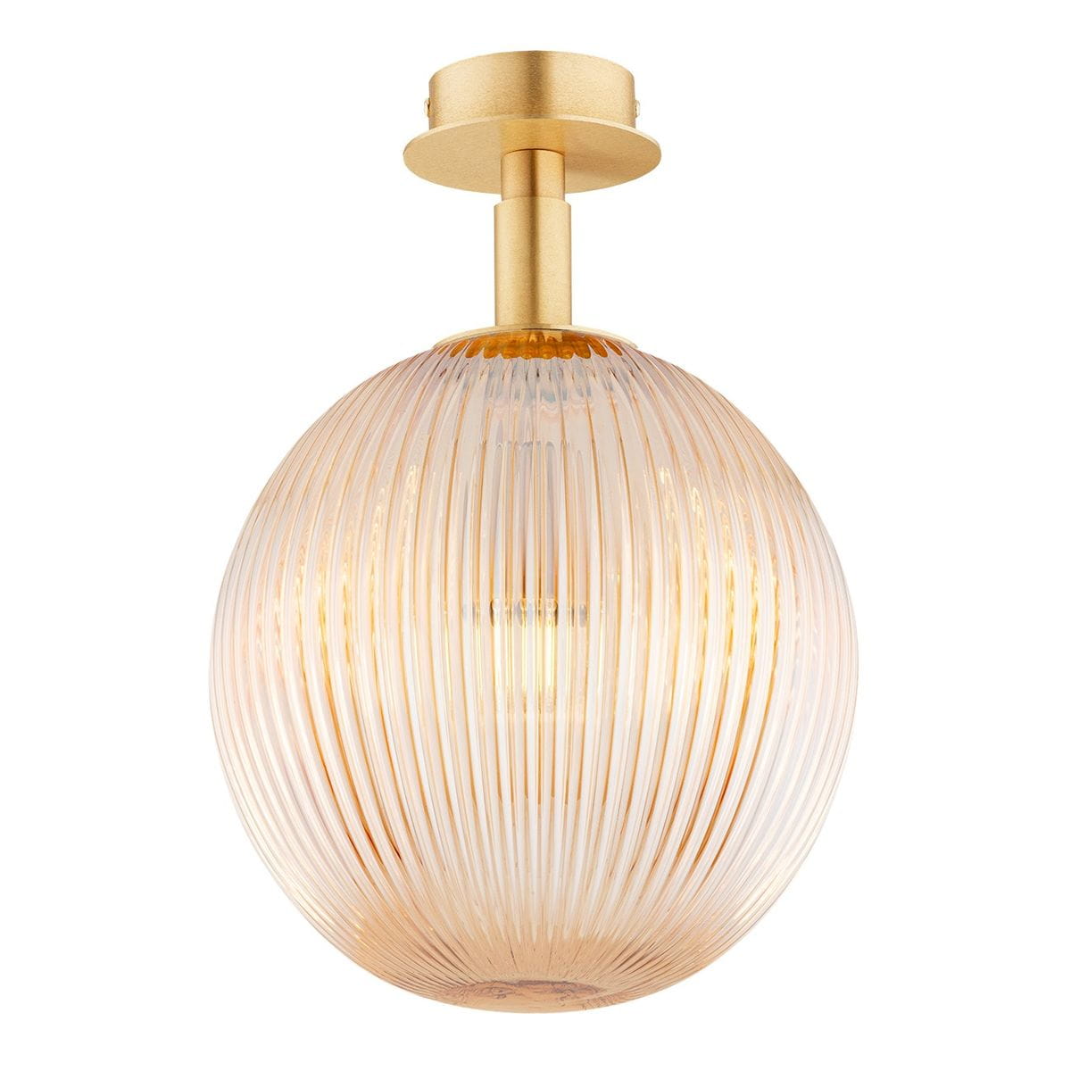 Lampa sufitowa Paloma 1xE27 w mosiężnej oprawie z miodowym kloszem. Okrągły klosz z pionowymi żłobieniami, zawieszony na prostym uchwycie. Efektowna lampa w kolorze miodowym, idealna do nowoczesnych wnętrz.