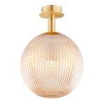 Lampa sufitowa Paloma 1xE27 w mosiężnej oprawie z miodowym kloszem. Okrągły klosz z pionowymi żłobieniami, zawieszony na prostym uchwycie. Efektowna lampa w kolorze miodowym, idealna do nowoczesnych wnętrz.