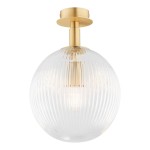 Lampa sufitowa Paloma z mosiężnym wykończeniem i transparentnym kloszem o kształcie kuli. Klosz ma delikatne żłobienia, a źródło światła E27 jest widoczne w środku. Produkt montowany na suficie, w jasnym, minimalistycznym stylu.