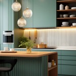 Lampa wisząca Paloma z trzema kloszami w mosiężnym wykończeniu i szarym odcieniu, zawieszona nad kuchennym blatem. Klosze mają okrągły kształt z delikatnym wzorem. W tle widoczne zielone meble kuchenne oraz drewniany stół z akcesoriami.