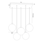 Lampa wisząca Paloma z pięcioma miejscami na żarówki E27, w kolorze czarnym i szarym. Okrągły, nowoczesny design, zawieszona na cienkim kablu, idealna do wnętrz. W tle jednolite, jasne tło.