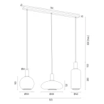 Lampa wisząca Sagunto Plus z trzema oprawami E27 w kolorze czarnym i białym. Produkt wisi w pozycji otwartej, z minimalistycznym designem, idealny do nowoczesnych wnętrz. Białe klosze w kontrastowym czarnym wykończeniu.