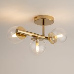 Lampa sufitowa Avola 3xG9 w kolorze złotym z przezroczystymi kloszami. Posiada trzy okrągłe, szklane klosze osadzone na metalowej, złotej konstrukcji, montowana do sufitu, w stylu nowoczesnym.