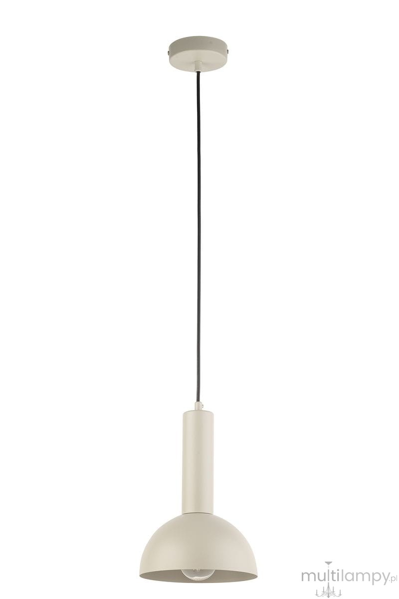 Lampa wisząca Vitrum Kopuła D19 w kolorze szarym/beżowym, z metalowym kloszem w kształcie półkuli. Wysoka, cylindryczna podstawa, zawieszona na czarnym przewodzie. Montaż sufitowy, przeznaczona na żarówkę E27. Prosty, nowoczesny design.