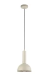 Lampa wisząca Vitrum Kopuła D19 w kolorze szarym/beżowym, z metalowym kloszem w kształcie półkuli. Wysoka, cylindryczna podstawa, zawieszona na czarnym przewodzie. Montaż sufitowy, przeznaczona na żarówkę E27. Prosty, nowoczesny design.