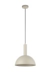 Lampa wisząca Vitrum Kopuła D30 w szaro-beżowym kolorze, z metalowym kloszem w kształcie półkuli. Ujęcie frontalne, zawieszona na czarnym przewodzie, z okrągłym mocowaniem sufitowym. Przeznaczona na żarówkę E27.