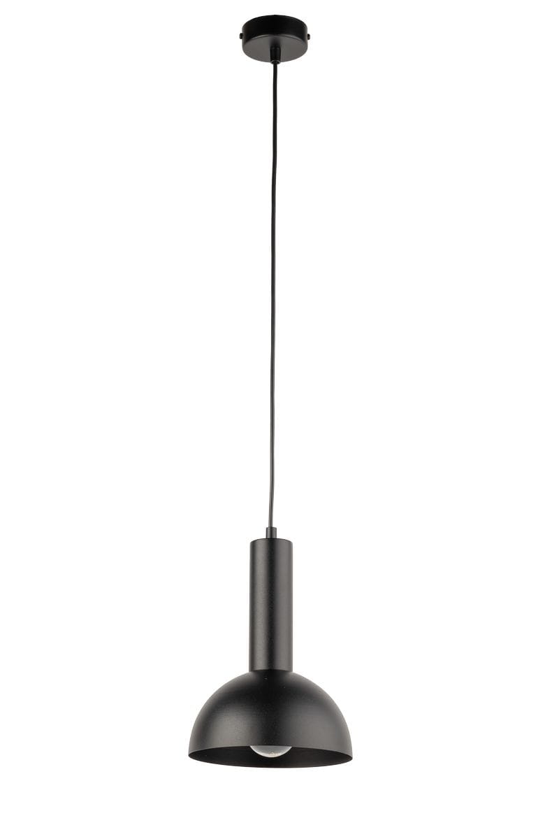 Czarna lampa wisząca Vitrum Kopuła D19 z pojedynczym gniazdem E27. Ma cylindryczny uchwyt i zaokrągloną, matową podstawę. Zawieszona na długim, cienkim przewodzie, idealna do nowoczesnych wnętrz.