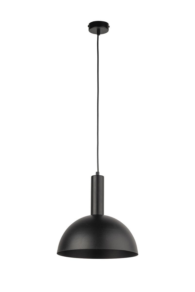 Czarna lampa wisząca Vitrum Kopuła D30 z jednym gniazdem E27. Posiada okrągły klosz o matowej powierzchni i prosty, cylindryczny uchwyt. Zawieszona na cienkim przewodzie, montowana do sufitu. Idealna do nowoczesnych wnętrz.