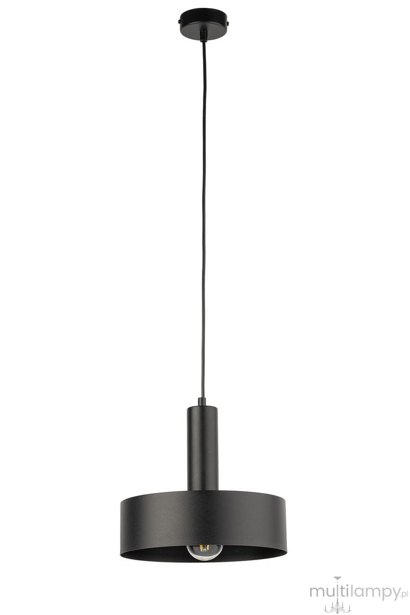 Lampa wisząca Vitrum Koło D27 w kolorze czarnym, wykonana z metalu. Posiada okrągły klosz oraz prostą, cylindryczną podstawę. Zawieszona na cienkim kablu, z widoczną żarówką E27, umieszczoną w centralnej części klosza.