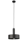 Lampa wisząca Vitrum Koło D27 w kolorze czarnym, wykonana z metalu. Posiada okrągły klosz oraz prostą, cylindryczną podstawę. Zawieszona na cienkim kablu, z widoczną żarówką E27, umieszczoną w centralnej części klosza.