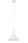 Lampa wisząca Vitrum Stożek D26 w kolorze białym, z kloszem w kształcie stożka, zawieszona na cienkim przewodzie. Posiada miejsce na żarówkę E27. Ujęcie frontalne, na jednolitym tle.