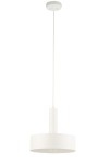 Lampa wisząca Vitrum Koło D27 w kolorze białym z oprawą na jedną żarówkę E27. Produkt zawieszony na cienkim przewodzie, z cylindrycznym trzonem i okrągłym kloszem. Prosty, minimalistyczny design, idealny do nowoczesnych wnętrz.