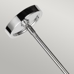 Lampa wisząca Rubin 4xG9 w satynowym niklu, z okrągłym, lśniącym kloszem. Ujęcie z dołu, ukazujące szczegóły mocowania i metalową rurę. Prosty, nowoczesny design, idealna do różnych aranżacji wnętrz.