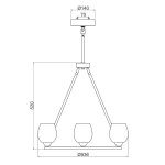 Lampa wisząca Rubin 4xG9 w satynowym niklu. Trzy szklane klosze w kształcie cylindrów zawieszone na metalowej konstrukcji. Wymiary: średnica kloszy 140 mm, długość 520 mm, szerokość 536 mm. Prosta forma, idealna do nowoczesnych wnętrz.