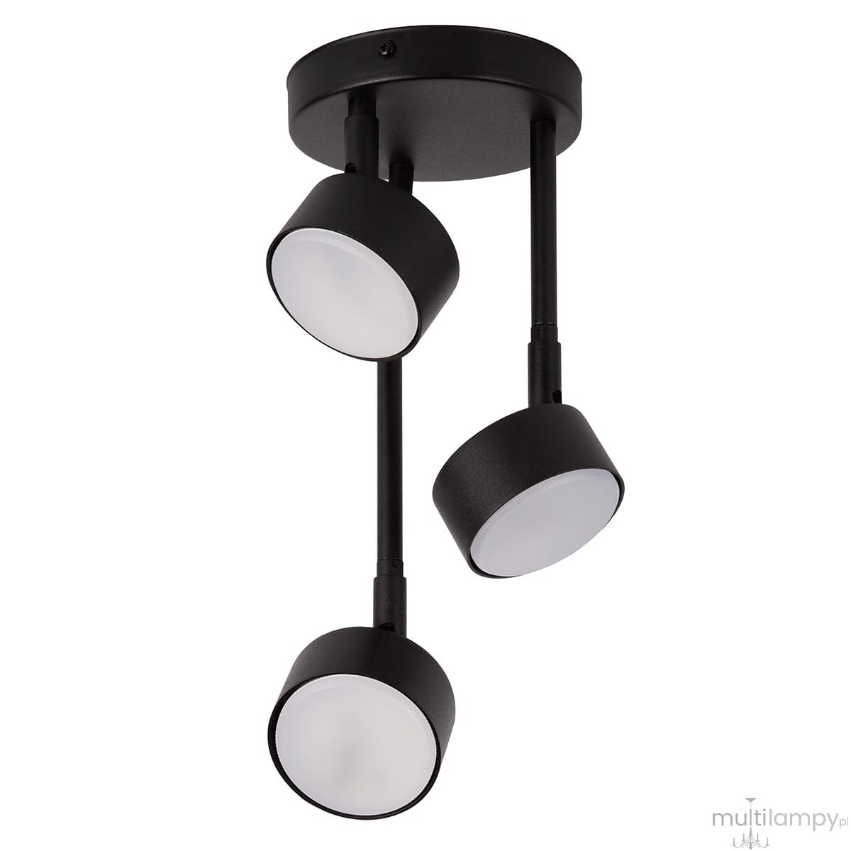Lampa wisząca Nemo w kolorze czarnym z trzema okrągłymi kloszami na długich prętach. Klosze mają matową powierzchnię i są skierowane w dół. Całość zamocowana na okrągłej podstawie sufitowej. Idealna do nowoczesnych wnętrz.