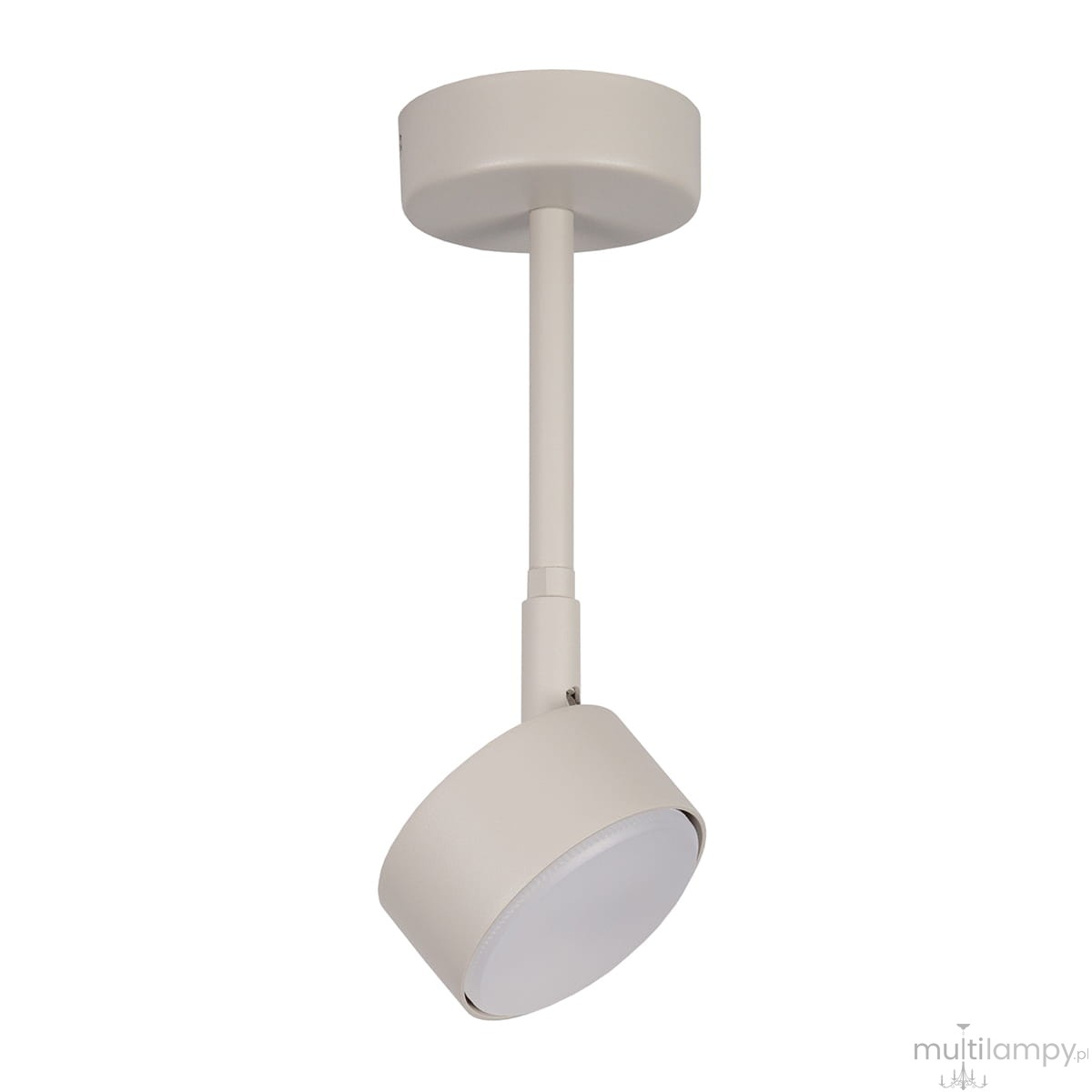 Lampa wisząca Nemo H24 w kolorze szarym i beżowym, z okrągłym kloszem, zawieszona na prostym stelażu. Wyposażona w gniazdo GX53, idealna do oświetlenia wnętrz. Ujęcie z boku, pokazujące detal konstrukcji i kształt klosza.