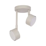 Lampa wisząca Nemo w kolorze szarym i beżowym, z dwoma okrągłymi kloszami na metalowych ramionach, zamontowana na okrągłej podstawie. Klosze skierowane są w różnych kierunkach, co umożliwia regulację oświetlenia.