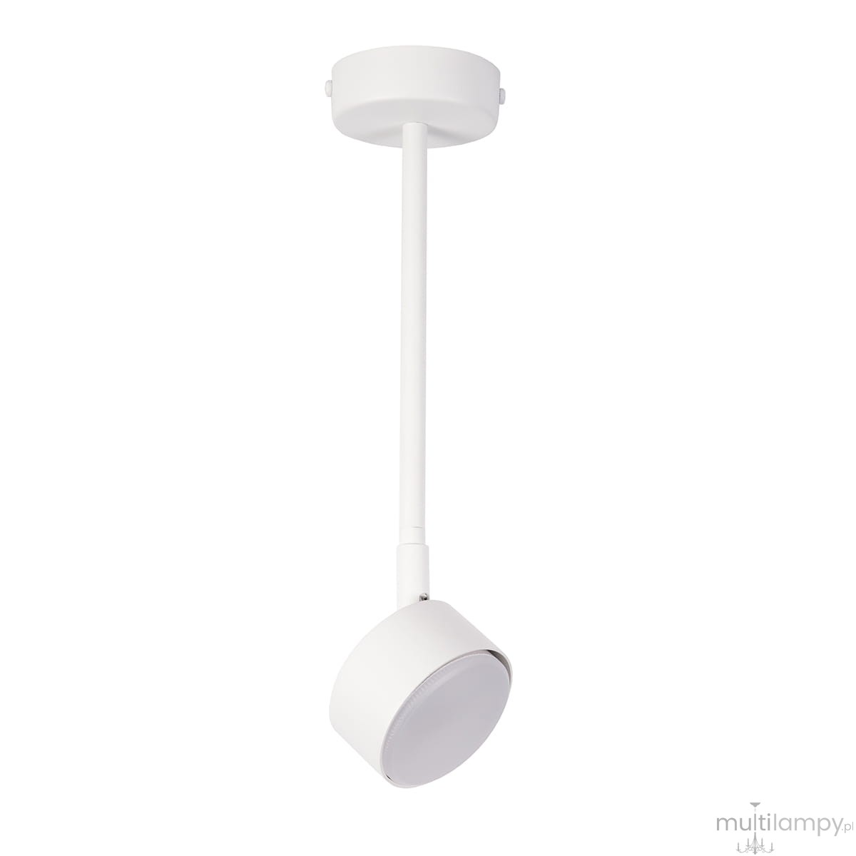 Lampa wisząca Nemo H35 w kolorze białym, z jedną oprawą GX53. Produkt zawieszony na cienkim, prostym ramieniu. Klosz okrągły, gładki, z matowym wykończeniem. Tło jednolite, co podkreśla minimalistyczny design lampy.