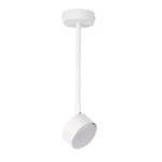Lampa wisząca Nemo H35 w kolorze białym, z jedną oprawą GX53. Produkt zawieszony na cienkim, prostym ramieniu. Klosz okrągły, gładki, z matowym wykończeniem. Tło jednolite, co podkreśla minimalistyczny design lampy.