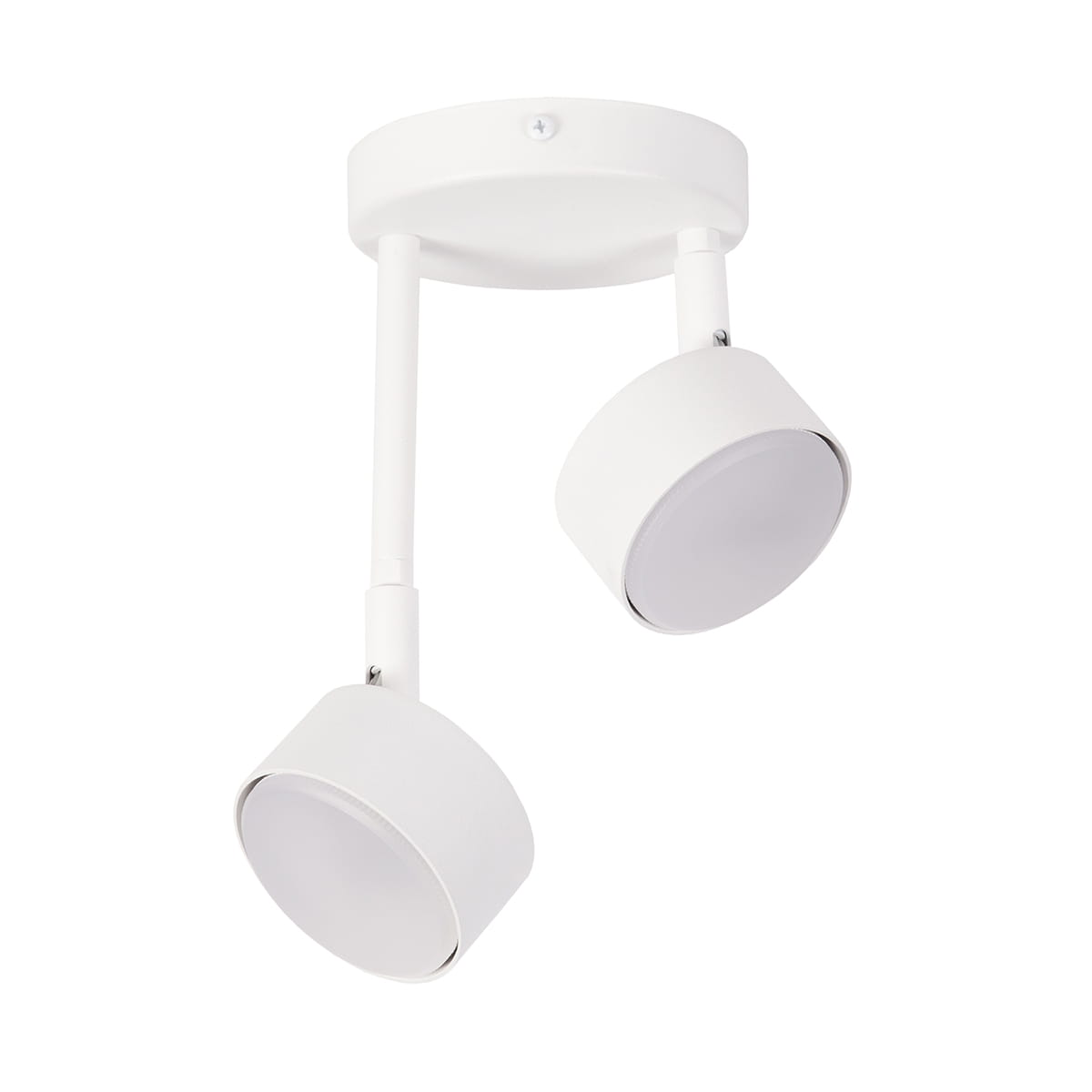 Lampa wisząca Nemo 2xGX53 w kolorze białym, składająca się z dwóch okrągłych kloszy umocowanych na regulowanych ramionach. Montowana na okrągłej podstawie, z minimalistycznym designem, idealna do nowoczesnych wnętrz.