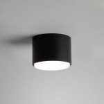 Lampa sufitowa Tubo H5,5 o okrągłym kształcie, wykonana z czarnego metalu. Wyposażona w jedno gniazdo GX53, emitująca białe światło. Zainstalowana na szarym tle, montowana na suficie, z widocznym kloszem.